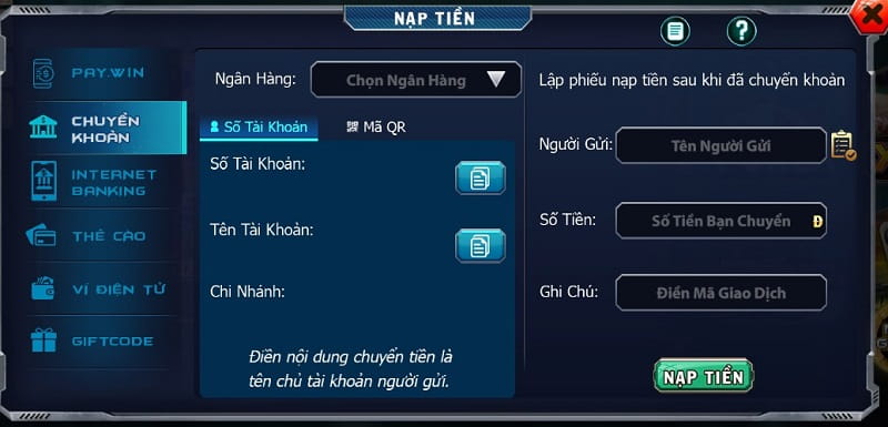 Cách gửi tiền tại B52