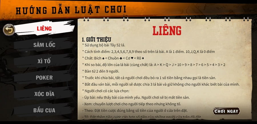 Luật chơi liêng tại B52
