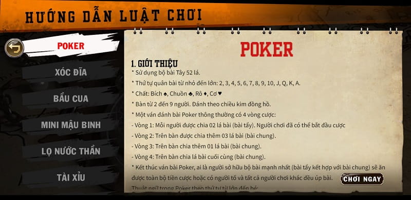 Luật chơi Poker tại cổng game B52 Club